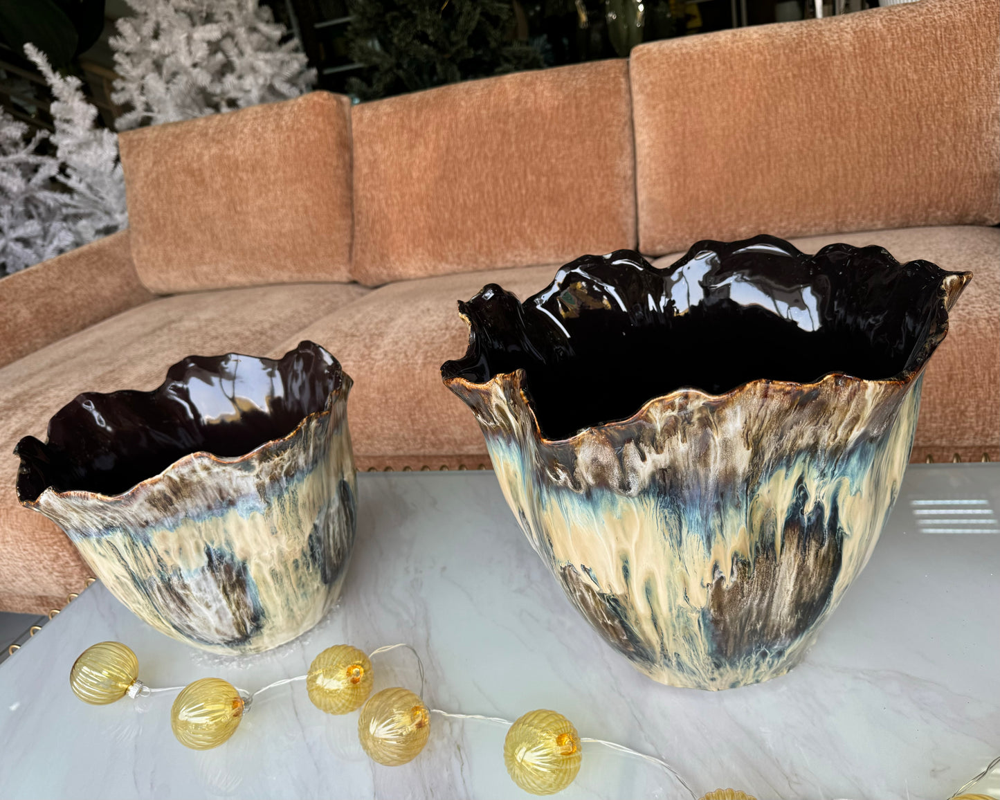 Pot en céramique Marbled Blue PM