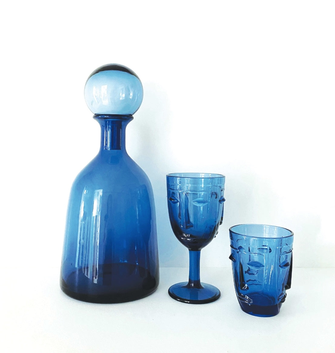 6x Verre sur pied visage bleu (prix à l'unité)