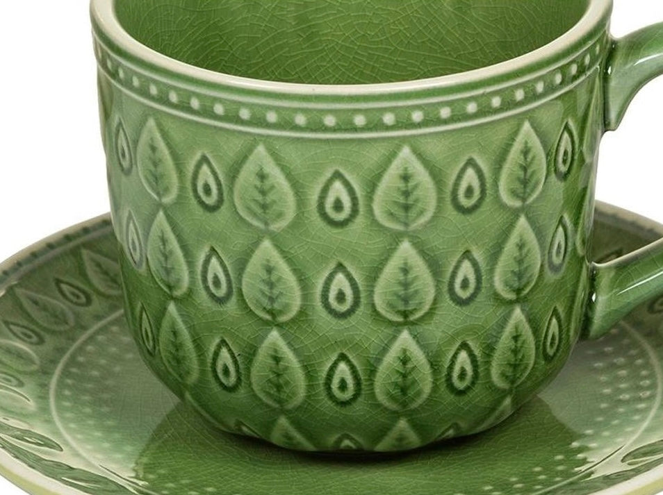 1x Set de 6 tasses à thé en porcelaine Leaf