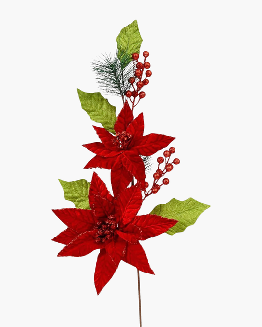 Branche Poinsettia & Baies 62cm