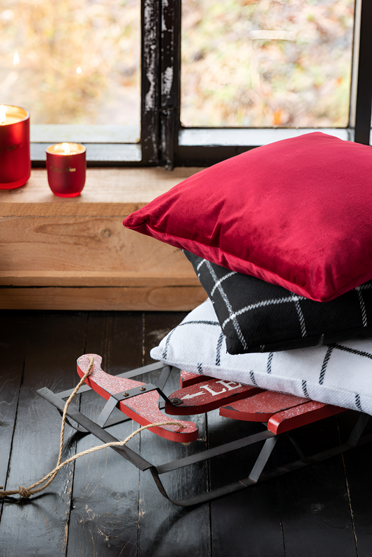 Coussin velours rouge